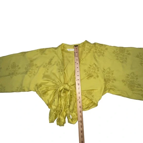 Zapelle Custom Rayon Yellow Floral Tie Front Crop Cropped Top - S/M?Bust 36” - Picture 8 of 11